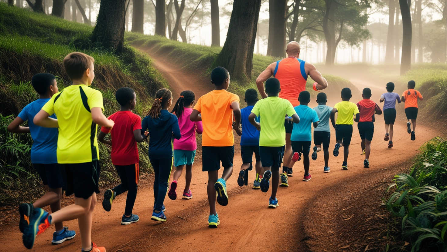 Group hiking in mountains